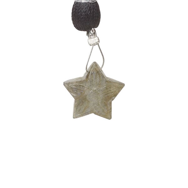Labradorite 1pkg1, hand-cut 2sided carved star bead natural, 15mm image number 1