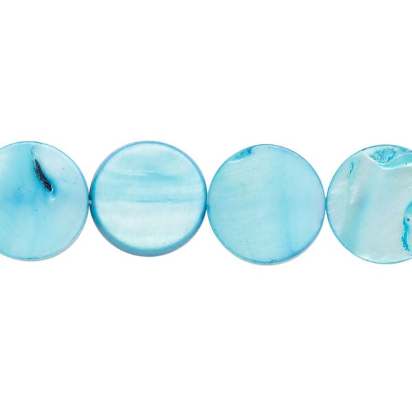 Mother-of-pearl shell 1pkg1, flat round bead 15 inch electric blue 12-13mm image number 0