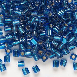 Seed bead, Miyuki, glass, pkg/25g, 3.5-3.7mm square, transparent silver-lined dark blue (SB-149S).