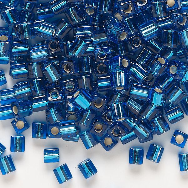 Seed bead, Miyuki, glass, pkg/250g, 3.5-3.7mm square, transparent silver-lined dark blue (SB-149S). image number 0