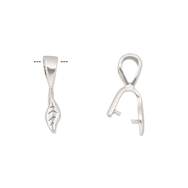 Bail, ice-pick, sterling silver, 10x4mm leaf, 5mm grip length. Sold per pkg of 2. image number 0