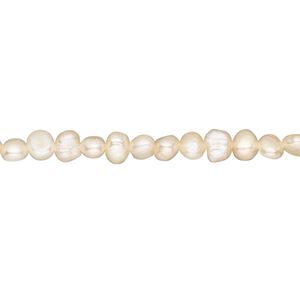 Pearl, cultured freshwater pearl (dyed), light peach, 3-4mm flat-sided potato, D grade, Mohs hardness 2-1/2 to 4. Sold per 15-inch strand, approximately 105 beads.