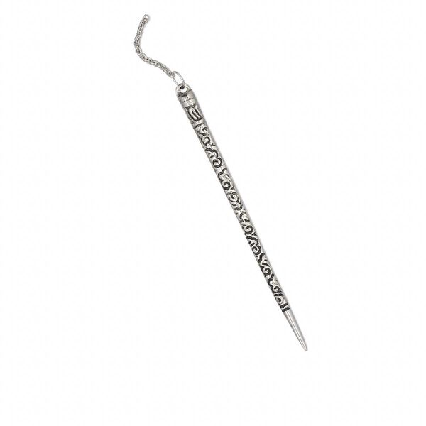 Hair stick, silver-plated brass, 5-1/2 inches with chain. Sold per pair. image number 0