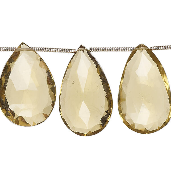 Golden quartz 1pkg9, hand-cut top-drilled faceted puffed teardrop bead 20x13mm-24x15mm image number 0
