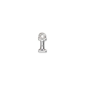 Charm, silver-finished "pewter" (zinc-based alloy), 8x4mm alphabet letter I. Sold per pkg of 2.