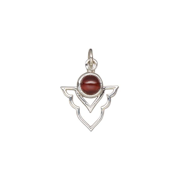 Garnet / sterling silver 1pkg1, antiqued open arrowhead drop natural 15.5x14mm image number 0
