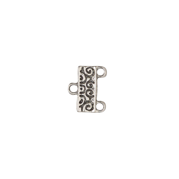 End bar, antique silver-finished "pewter" (zinc-based alloy), 12x5mm double-sided swirl design with 2 loops, 8mm between loops. Sold per pkg of 12. image number 0