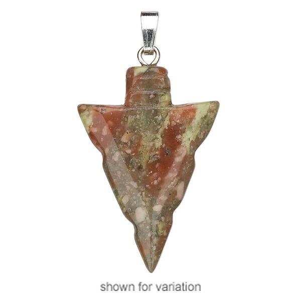 Multi-gemstone / brass 1pkg100, silver-plated arrowhead pendant mix 30x17mm image number 2