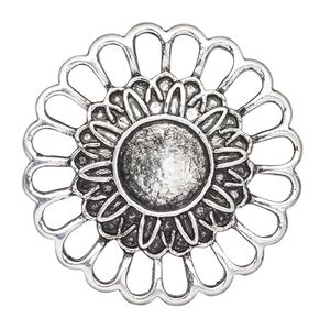 Component, antique silver-plated "pewter" (zinc-based alloy), 38mm single-sided flower with 12mm round setting. Sold per pkg of 2.