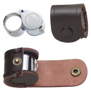 Loupe, 10x power, stainless steel / glass, 2-3/8 inches (when open) with leather case. Sold individually.