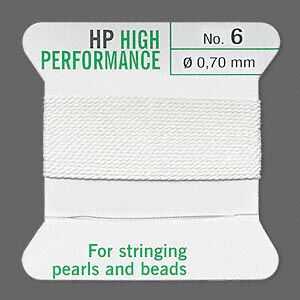 Thread, Griffin, synthetic multi-fiber, white, size #6. Sold per 2-meter card (approximately 78 inches).