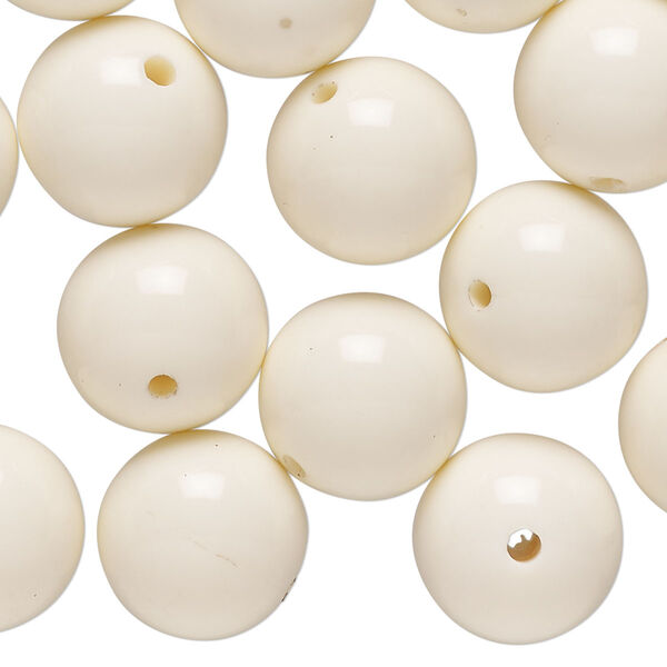 Bead, acrylic, ivory, 14mm round. Sold per 4-ounce pkg, approximately 70 beads. image number 0