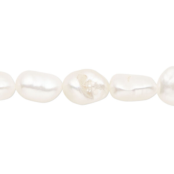 Pearl, cultured freshwater (bleached), white, 8-10mm rice, D grade, Mohs hardness 2-1/2 to 4. Sold per 15-1/2" to 16" strand. image number 0