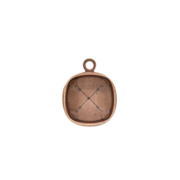 Drop, Almost Instant Jewelry®, antique copper-plated brass, 14mm rounded square with 12mm cushion setting. Sold per pkg of 4. image number 0