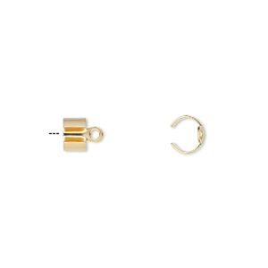 Cord end, fold-over, gold-plated steel, 9x6mm, 7.5mm inside diameter. Sold per pkg of 20.