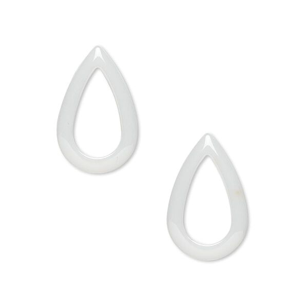 Component, zirconia ceramic, white, 18x12mm open teardrop with 12x7mm center hole. Sold per pkg of 2. image number 0