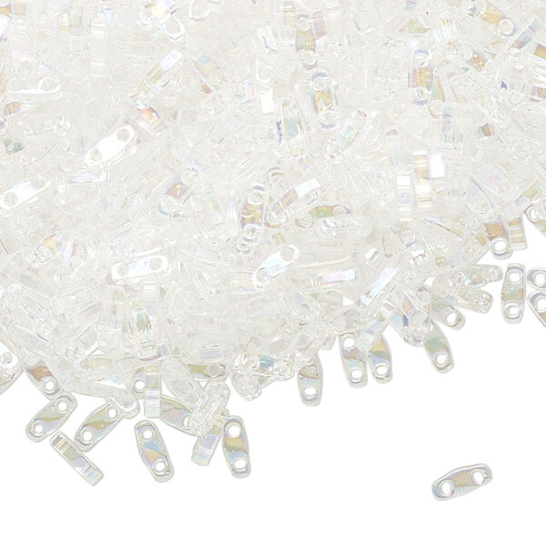Seed bead, TILA®, glass, pkg/5g, 5x1.2mm quarter tila rectangle, translucent rainbow crystal clear, (QTL-250). image number 0