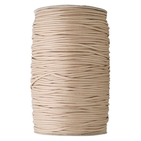 Cord, waxed cotton, tan, 3mm round. Sold per 300-yard spool. image number 0