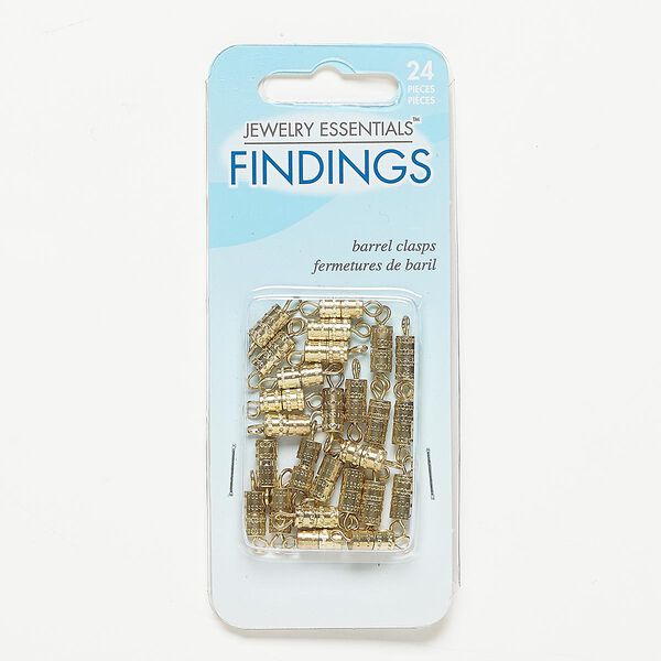 Clasp, barrel, gold-finished "pewter" (zinc-based alloy), 8x4mm textured. Sold per pkg of 24. image number 0