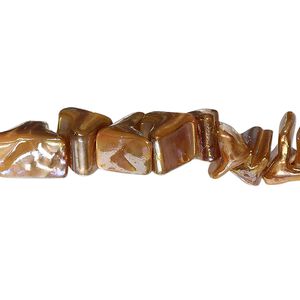 Bead, mother-of-pearl shell (dyed), burnt umber AB, medium chip with 0.4-0.6mm hole, Mohs hardness 3-1/2. Sold per 14-inch strand.