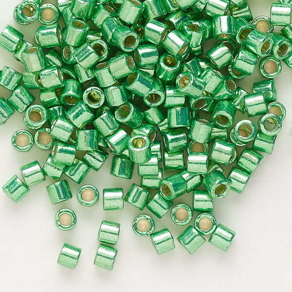 Seed bead, Delica®, glass, pkg/7.5g, #8 round, Duracoat® opaque galvanized dark mint green (DBL-1844). image number 0