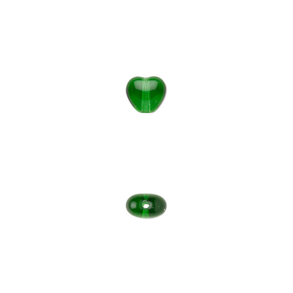 Bead, Czech pressed glass, emerald green, 6.5x6mm heart. Sold per 15-1/2" to 16" strand, approximately 65 beads. image number 0