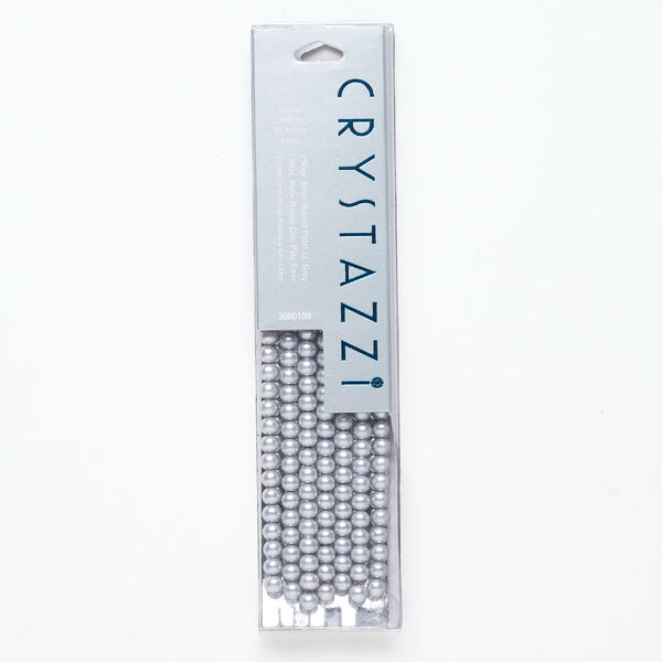 Bead, crystal pearl 1pkg190, light grey, 6mm round. image number 0