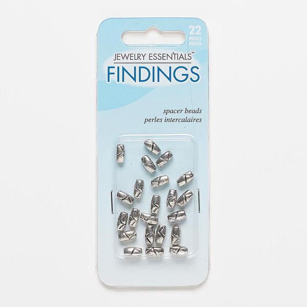 Bead, antiqued silver-finished "pewter" (zinc-based alloy), 7x4mm 4-sided oval with line design. Sold per pkg of 22. image number 0