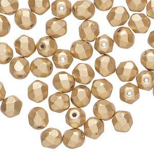 Bead 1pkg1200 (1 mass), Czech fire-polished glass, opaque satin gold, 6mm faceted round.