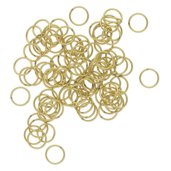 Jump ring, brass, 10mm soldered round, 8.4mm inside diameter, 20 gauge. Sold per pkg of 100. image number 0