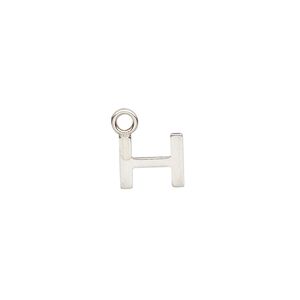 Charm, sterling silver, 9x8mm single-sided modern square alphabet letter H. Sold individually.