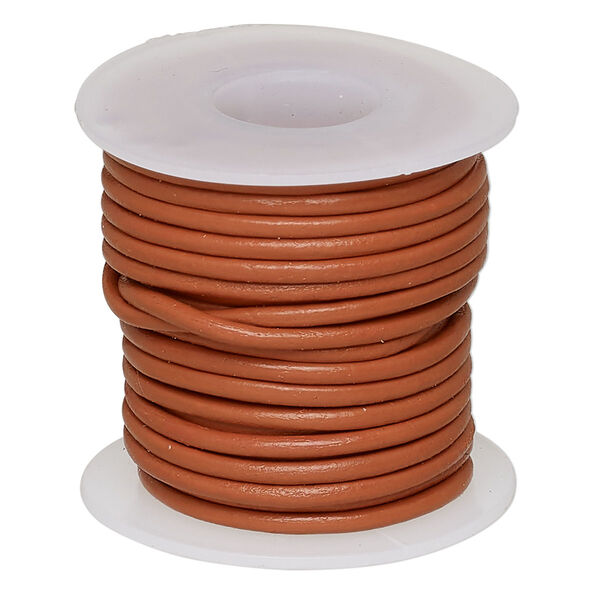 Cord, leather (dyed), marigold, 1.4-1.6mm round. Sold per 5-yard spool. image number 0