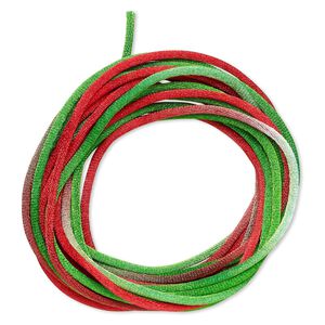 Cord, Satinique™, satin, Christmas, 2mm regular. Sold per pkg of 10 feet.