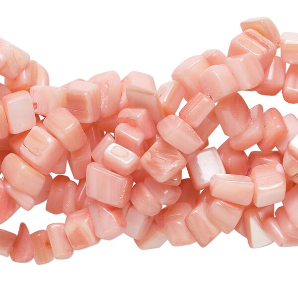 Bead, mother-of-pearl shell (dyed), salmon, small chip, Mohs hardness 3-1/2. Sold per pkg of (6) 6-inch strands, approximately 260 beads. image number 0