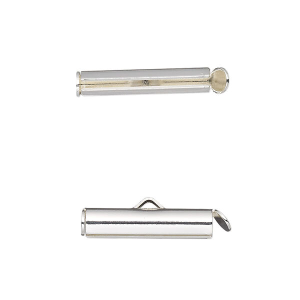 End bar, silver-finished brass, 20x4mm round tube with fold-in ends, 2.75-3mm inside diameter. Sold per pkg of 10. image number 0