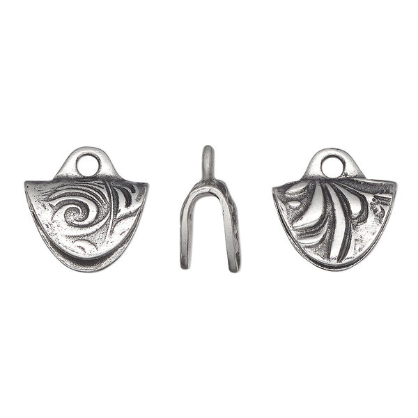 Crimp end, TierraCast®, pewter (tin-based alloy), 15x12mm 2-sided with jardin design. Sold per pkg of 2. image number 0