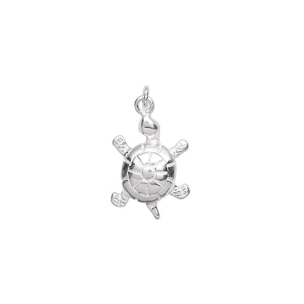 Charm, sterling silver, 15x11mm turtle. Sold per pkg of 2. image number 0