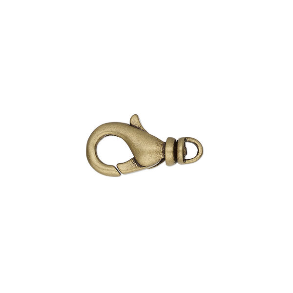 Clasp, lobster claw, antique gold-plated brass, 14x8mm with swivel. Sold per pkg of 100. image number 0