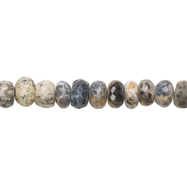 Bead, dendritic opal (natural), 6x3mm-7x5mm hand-cut faceted rondelle with 0.4-1.4mm hole, B- grade, Mohs hardness 5 to 6-1/2. Sold per 8-inch strand. image number 0