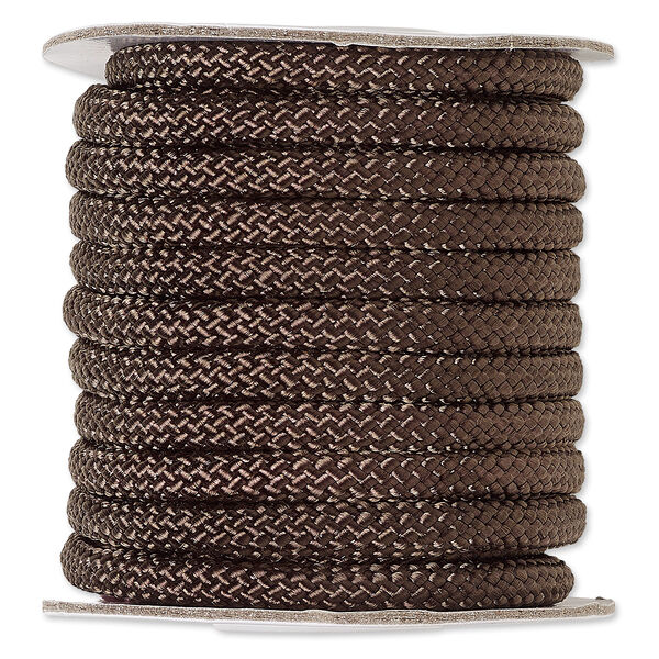 Cord, nylon, dark brown, 5mm braided. Sold per 15-foot spool. image number 0