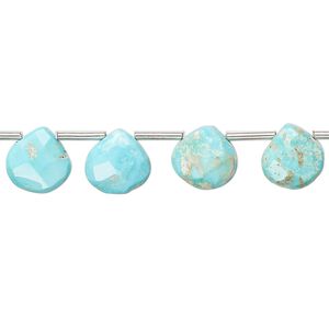 Imperial crown turquoise 1pkg14, hand-cut top-drilled faceted puffed teardrop bead natural 7-9mm
