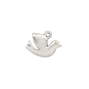 Charm, antique silver-plated "pewter" (zinc-based alloy), 17x12mm double-sided dove. Sold per pkg of 20.