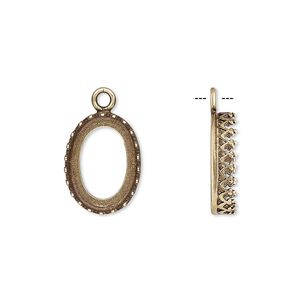 Drop, JBB Findings, antiqued brass, 15x11mm oval with open back and decorative trim, 14x10mm oval bezel setting. Sold per pkg of 2.