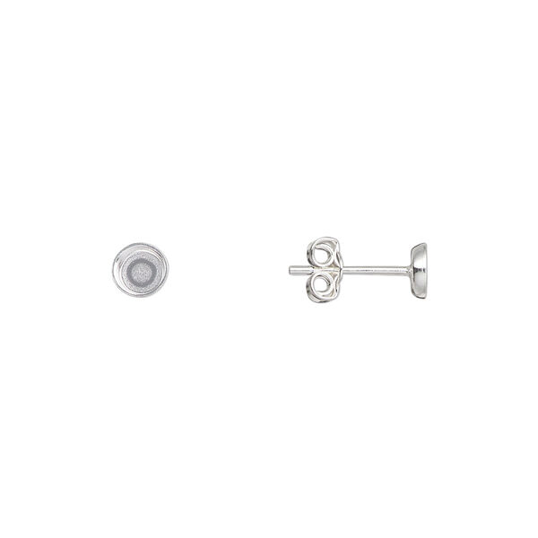 Earstud, sterling silver-filled, 4.5mm with 4mm round setting. Sold per pkg of 2 pairs. image number 0