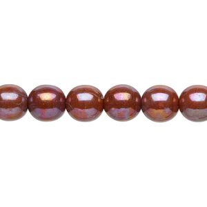 Bead, Czech glass druk, opaque orange nebula, 8mm round. Sold per 15-1/2" to 16" strand.