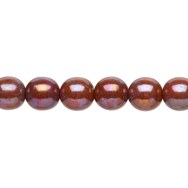Bead, Czech glass druk, opaque orange nebula, 8mm round. Sold per 15-1/2" to 16" strand. image number 0
