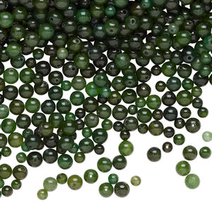 Quartz 1pkg2oz, round bead, medium to dark green 2-3mm