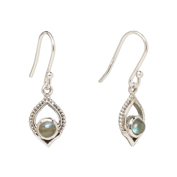 Earring, Create Compliments®, antiqued sterling silver and labradorite (natural), fishhook, 28mm with 13.5x9mm single-sided marquise, 21 gauge. Sold per pair. image number 0