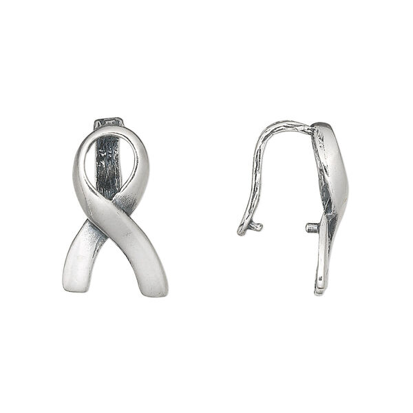 Bail, JBB Findings, ice-pick, antiqued sterling silver, 18x11mm awareness ribbon, 9mm grip length. Sold individually. image number 0