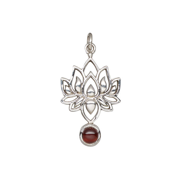 Garnet / sterling silver 1pkg1, antiqued lotus drop natural 22.5x14.5mm image number 0